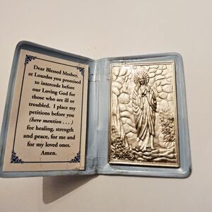 Missions Virgin Mary Pocket Icon with a petition prayer card designed for travel